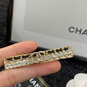 CHANEL 26S DOUBLE C LOGO CRYSTAL & CHAIN BAR HAIR CLIP IN GOLD METAL 629929