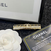 CHANEL 26S DOUBLE C LOGO CRYSTAL & CHAIN BAR HAIR CLIP IN GOLD METAL 629929