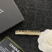 CHANEL 26S DOUBLE C LOGO CRYSTAL & CHAIN BAR HAIR CLIP IN GOLD METAL 629929
