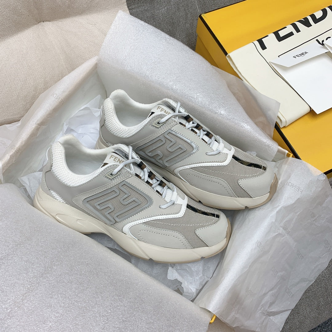 FENDI FASTER TRAINERS IN GREY SUEDE AND BREATHABLE MESH