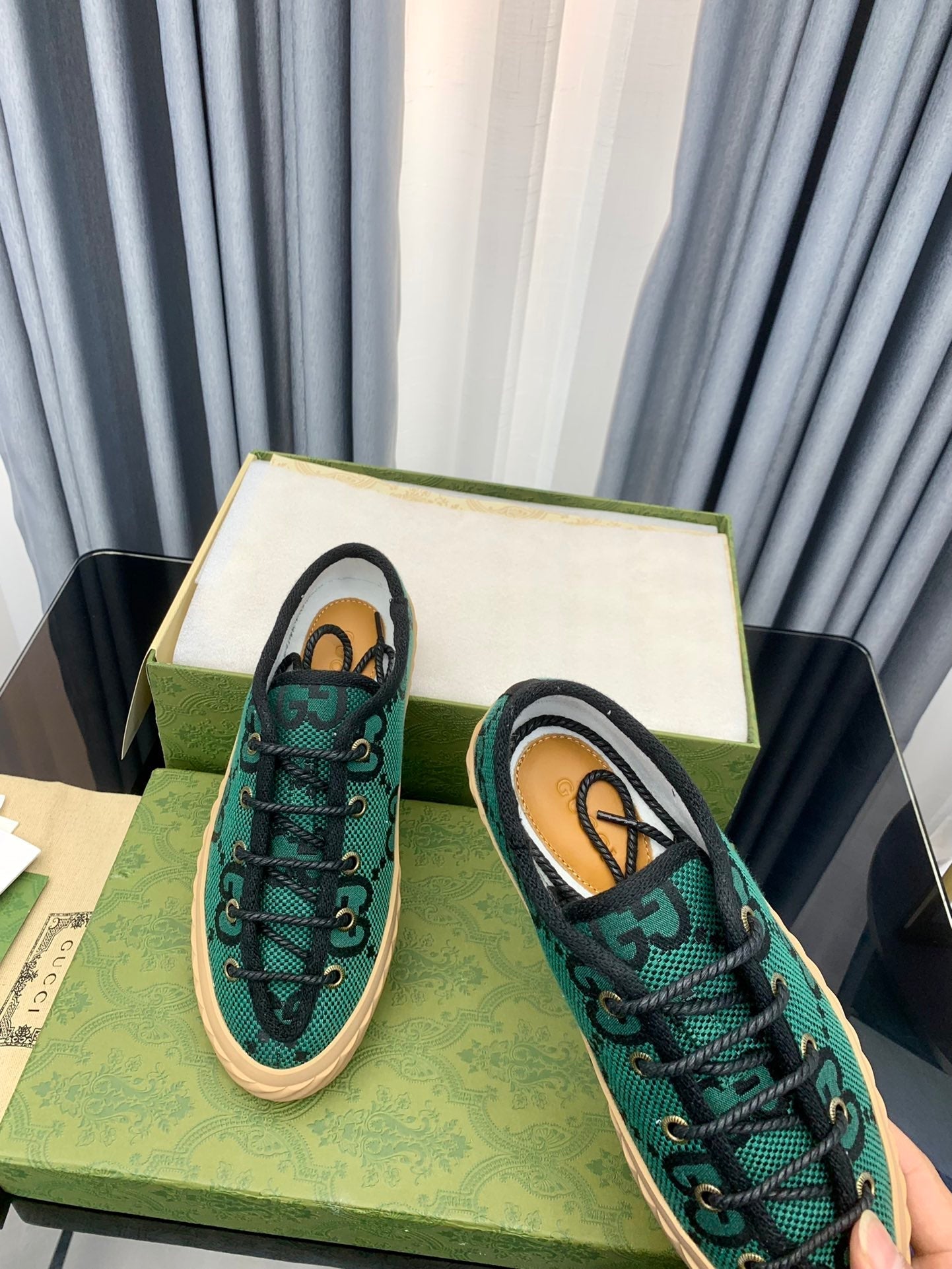 GG UNIQUE SNEAKER THICK-SOLE CASTLETON GREEN CANVAS