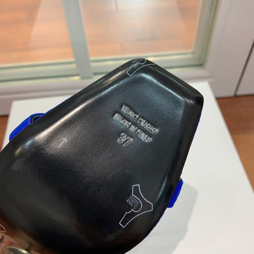 BALMAIN 25S HIGH HEELS 95MM IN DARK BLUE SUEDE WITH PEARL