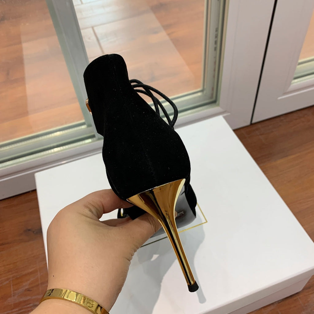 BALMAIN 25S HIGH HEELS 95MM IN BLACK SUEDE WITH PEARL