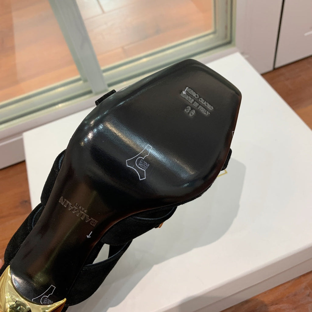 BALMAIN 25S HIGH HEELS 95MM IN BLACK SUEDE WITH PEARL