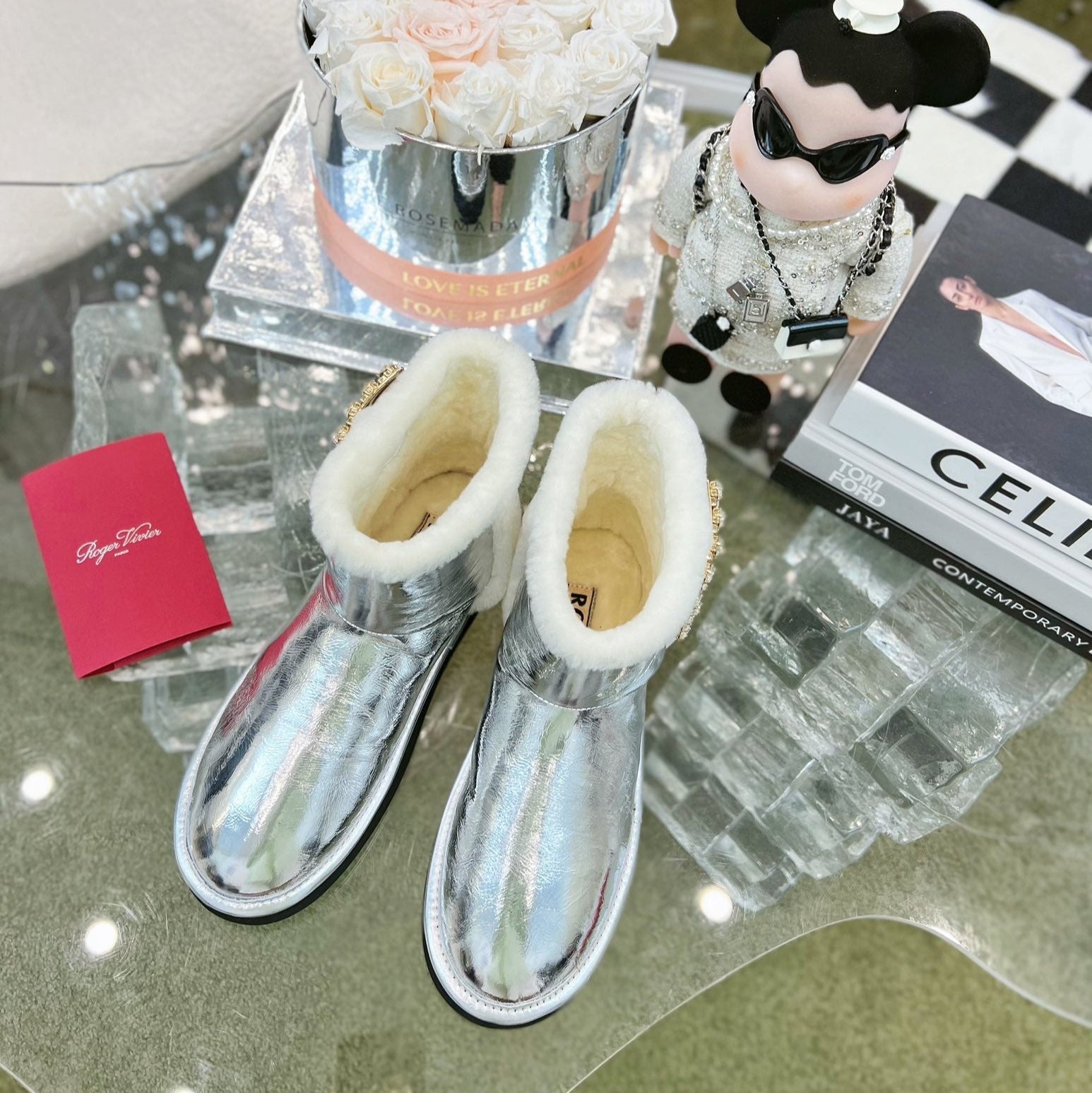 VIV SNOW ANKLE BOOTS IN SILVER PATENT CALFSKIN