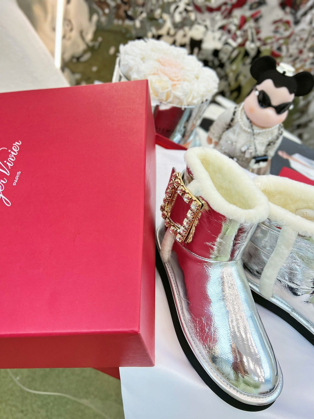 VIV SNOW ANKLE BOOTS IN SILVER PATENT CALFSKIN