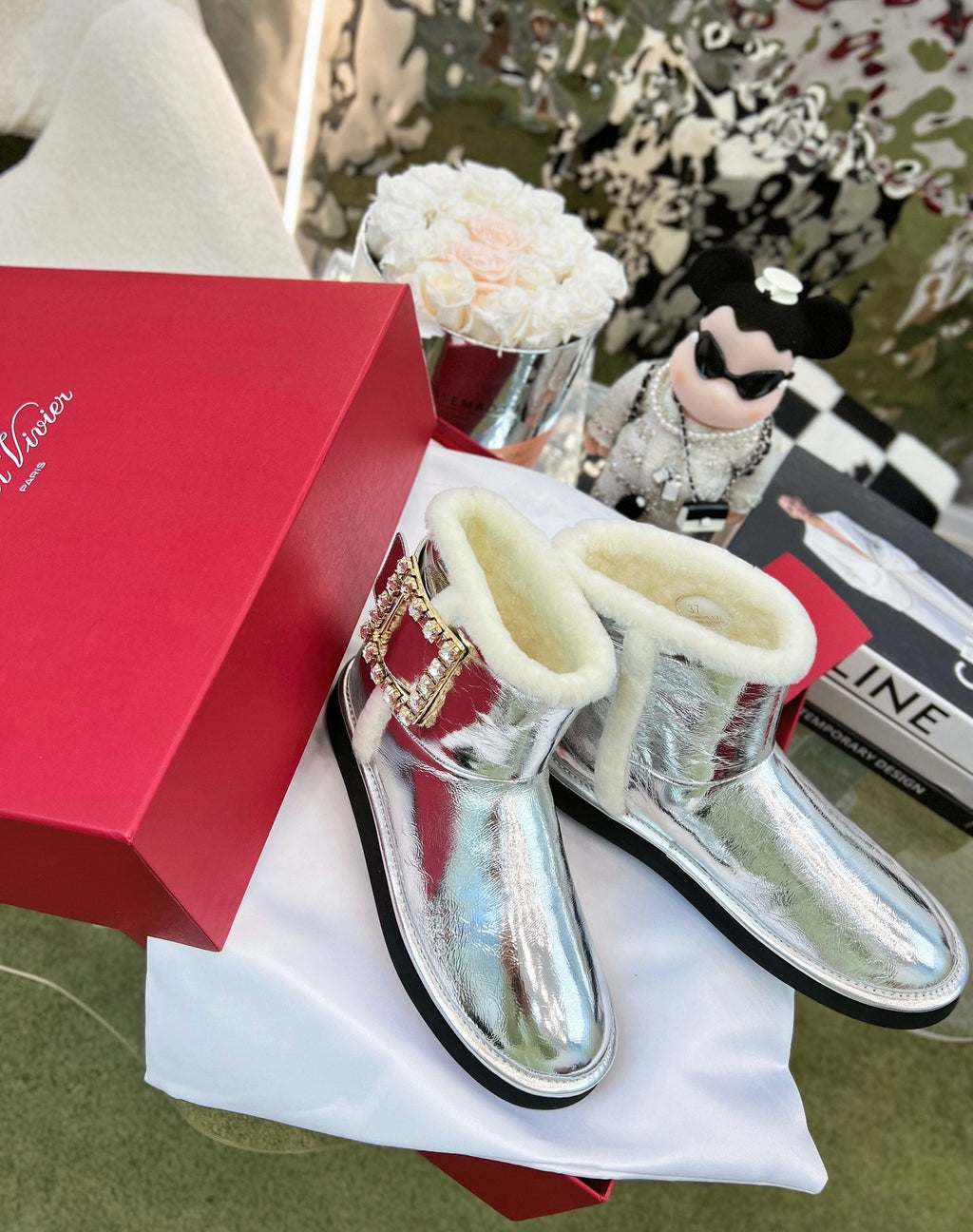 VIV SNOW ANKLE BOOTS IN SILVER PATENT CALFSKIN