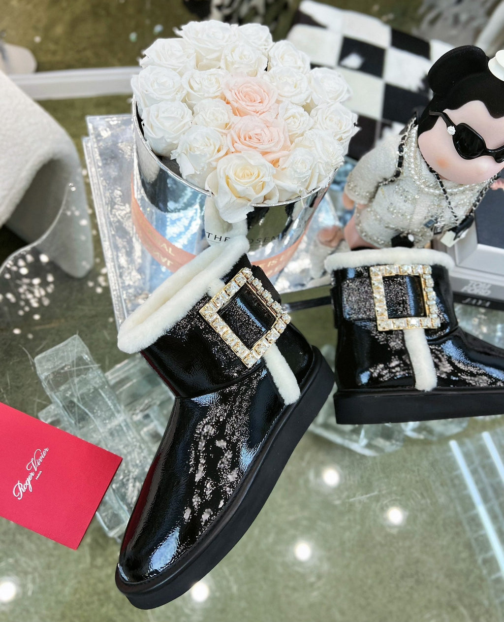 VIV SNOW ANKLE BOOTS IN BLACK PATENT CALFSKIN