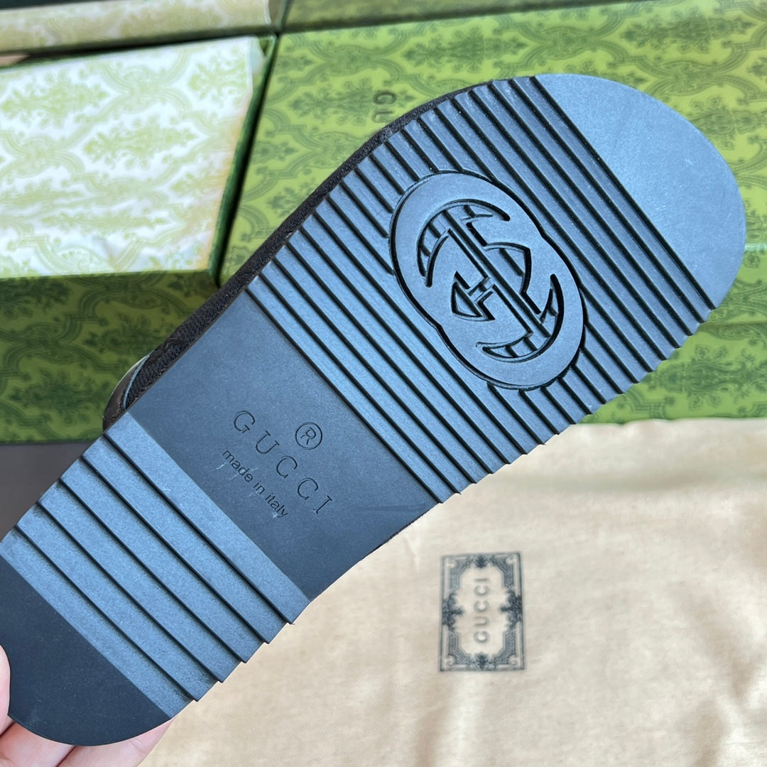 INTERLOCKING G MULE IN BLACK MONOGRAM CANVAS AND LEATHER