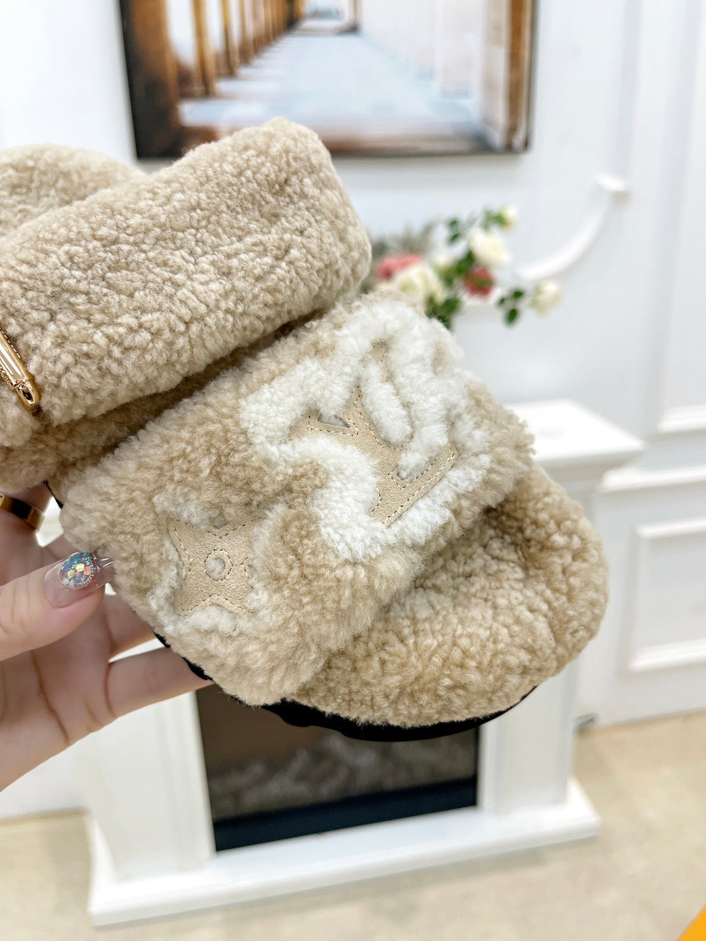 DAD SANDAL MULE IN WHEAT TAN MIX WHITE FLEECE