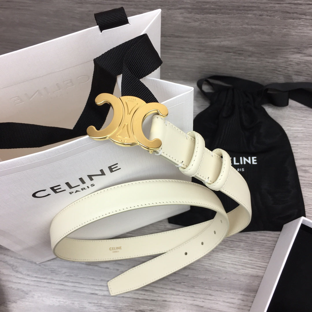 CL MEDIUM 25 MM TRIOMPHE BELT IN WHITE LEATHER GOLD HARDWARE
