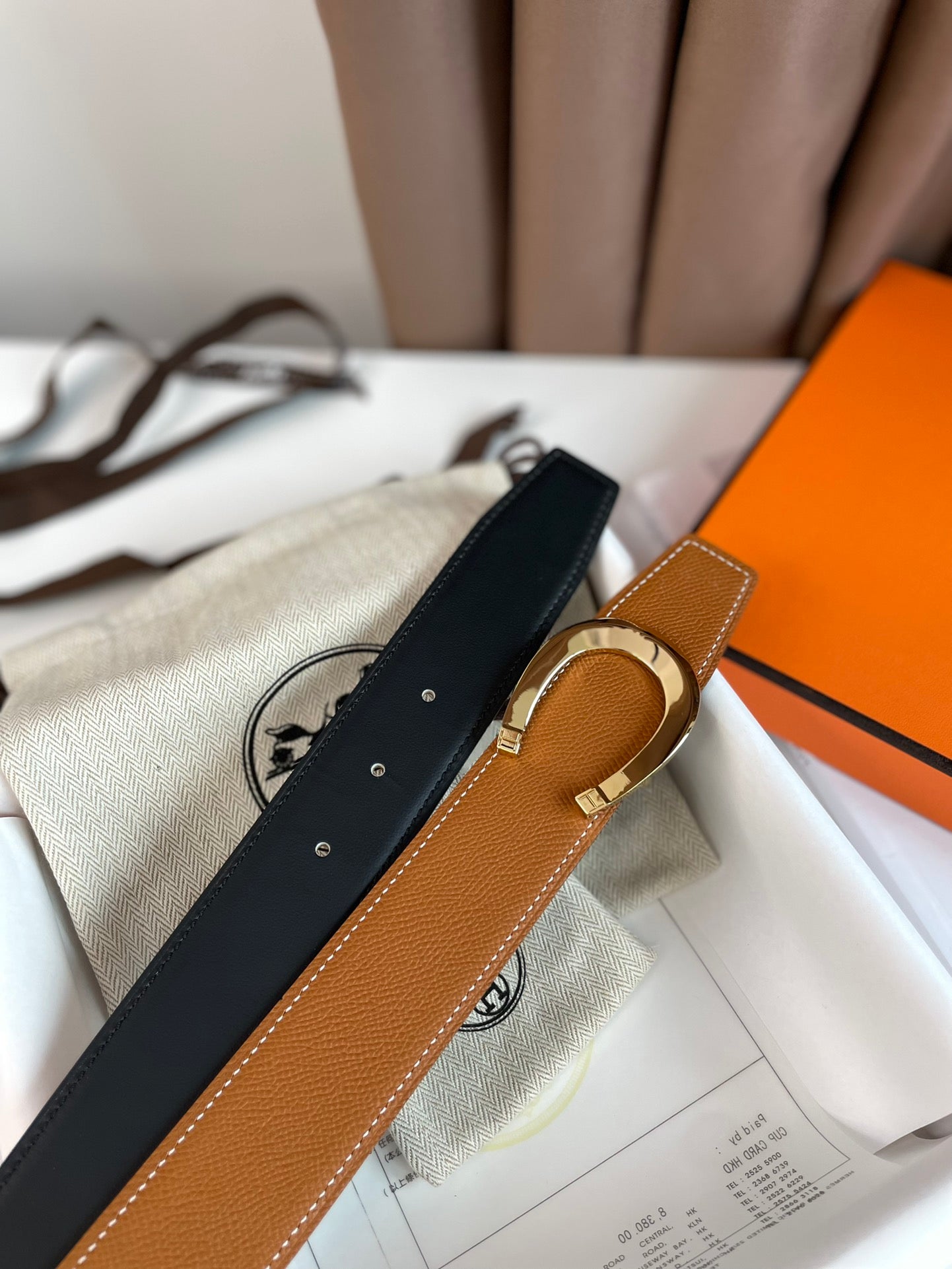 LUCK BELT BUCKLE & REVERSIBLE GINGER ORANGE LEATHER STRAP 38MM GOLDEN HARDWARE