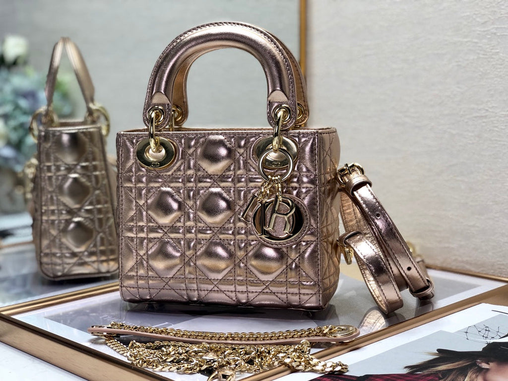 LADY DIOR BAG 17 IN METALLIC ROSE GOLD LAMBSKIN