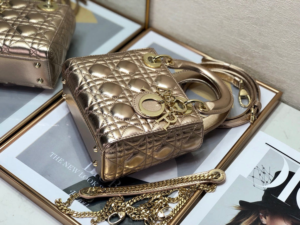 LADY DIOR BAG 17 IN METALLIC ROSE GOLD LAMBSKIN