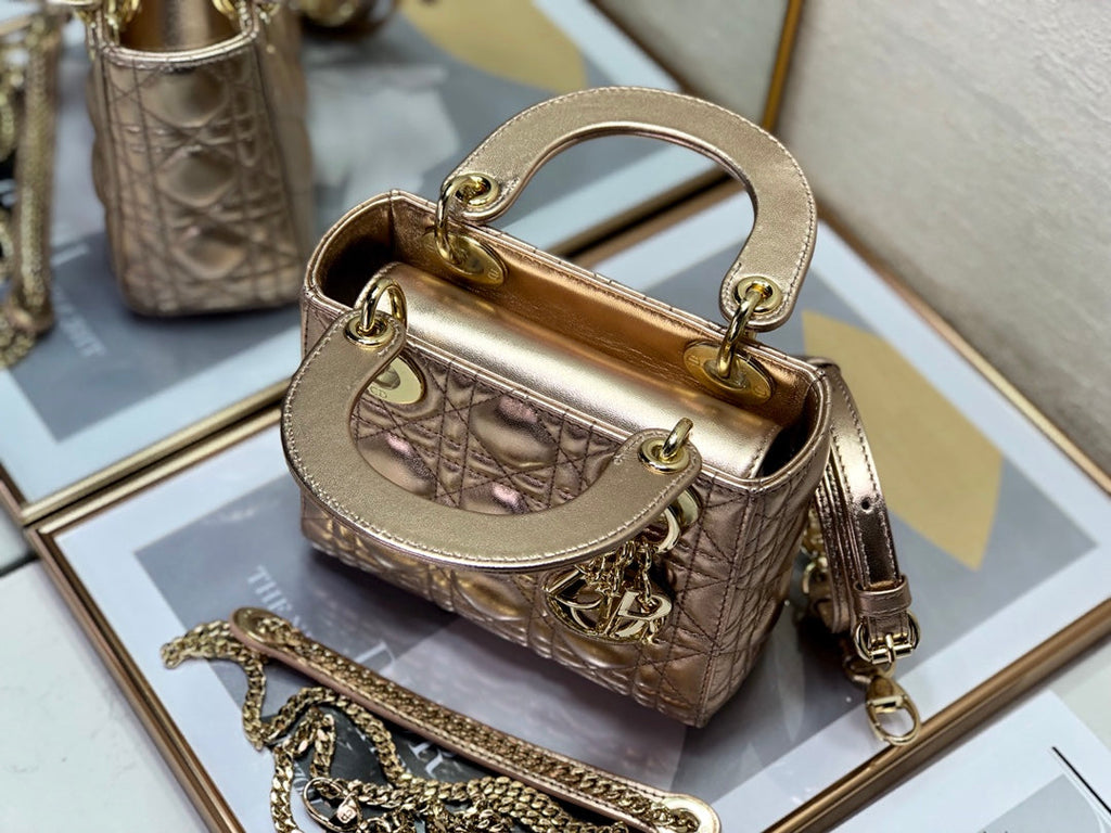 LADY DIOR BAG 17 IN METALLIC ROSE GOLD LAMBSKIN