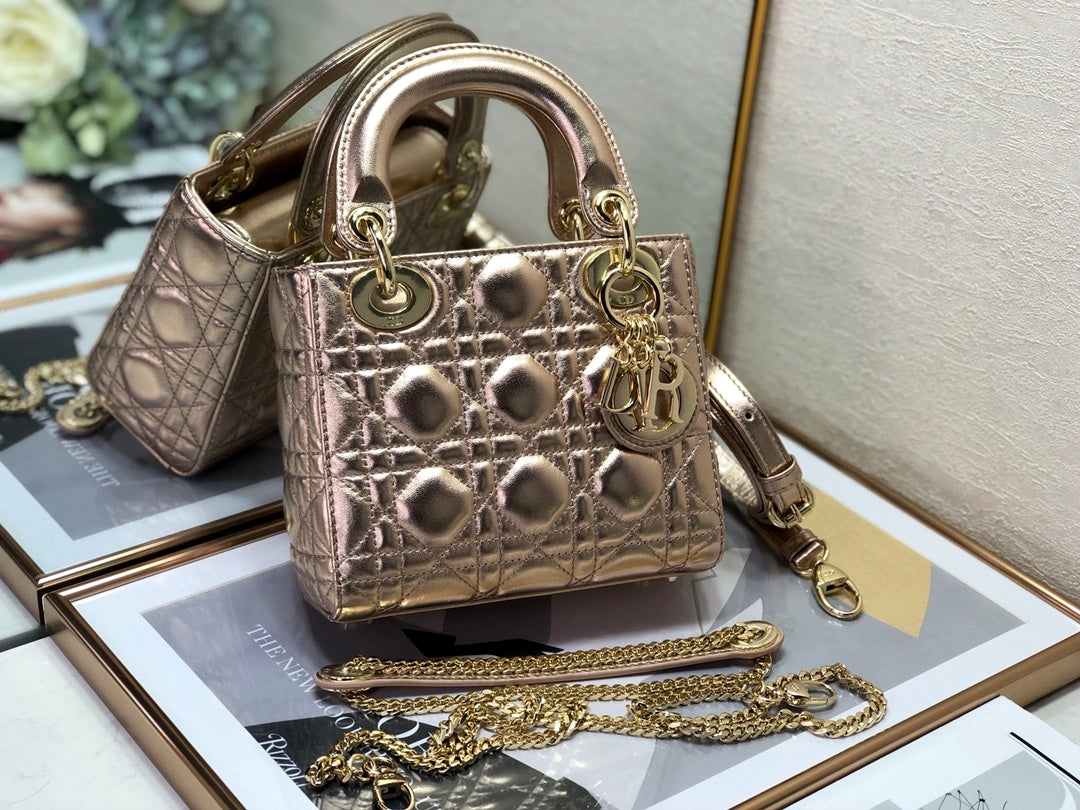 LADY DIOR BAG 17 IN METALLIC ROSE GOLD LAMBSKIN