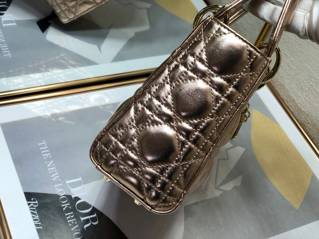 LADY DIOR BAG 17 IN METALLIC ROSE GOLD LAMBSKIN