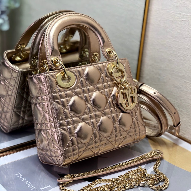 LADY DIOR BAG 17 IN METALLIC ROSE GOLD LAMBSKIN