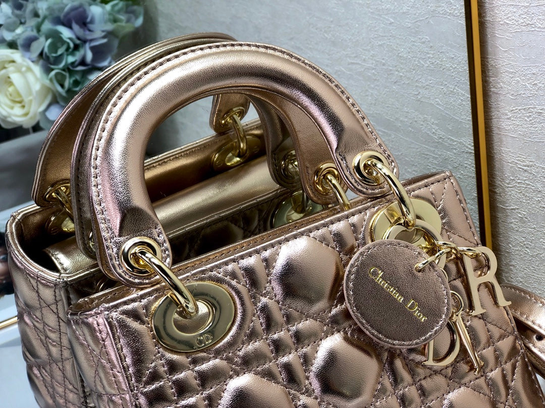LADY DIOR BAG 17 IN METALLIC ROSE GOLD LAMBSKIN