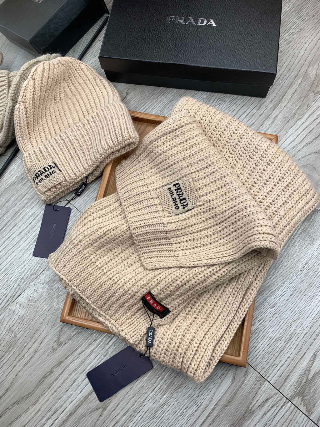 SET SCARF AND HAT IN SAND BROWN WOOL AND RABBIT FUR 388990