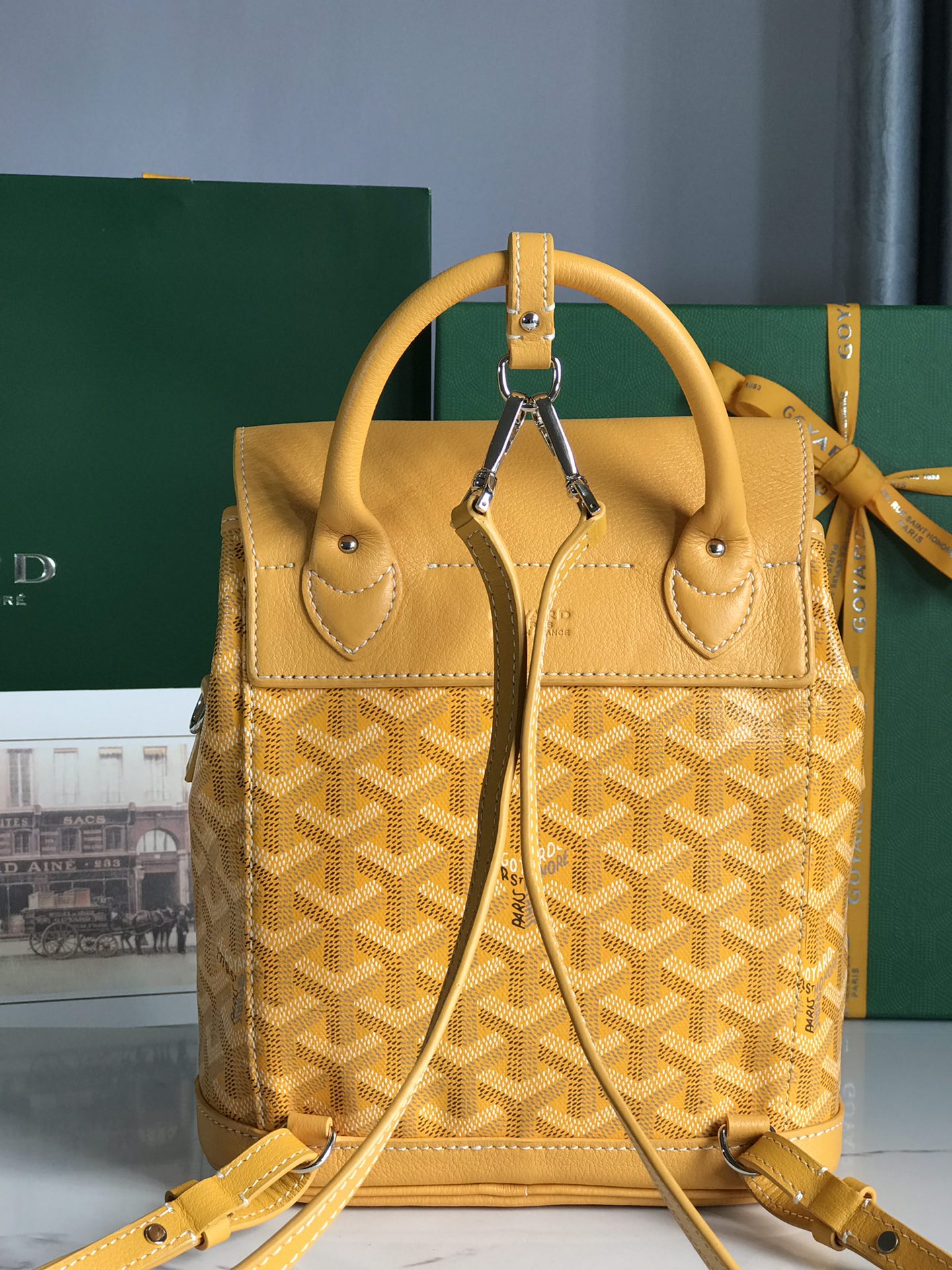 ALPIN MINI BACKPACK 21 IN YELLOW LAMBSKIN AND GOYARDINE CANVAS