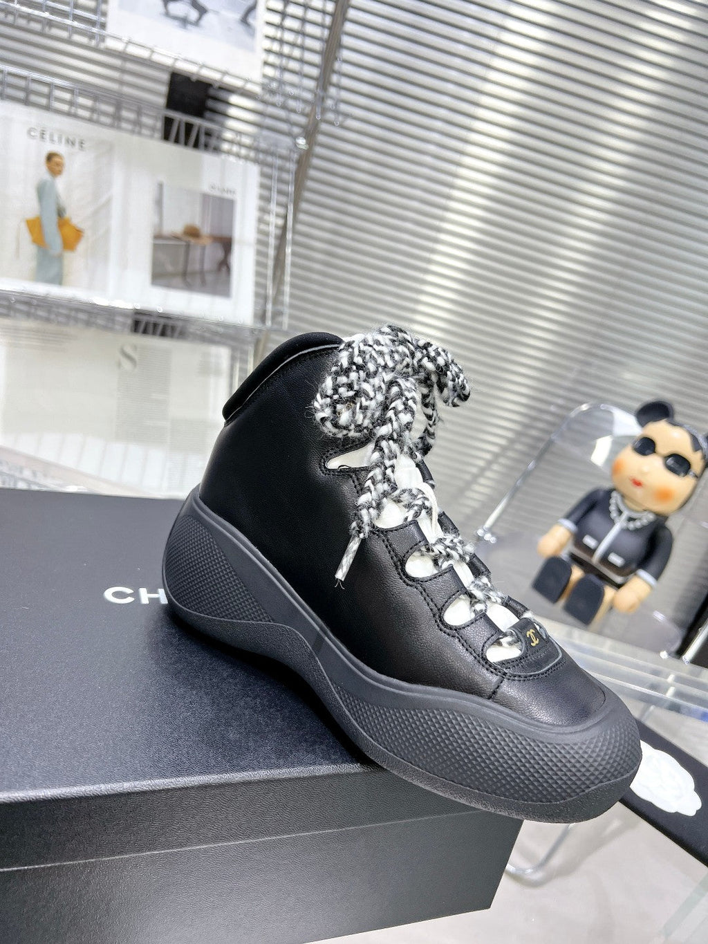 CC CANO ALTO SNEAKER IN BLACK CALFSKIN AND RUBBER