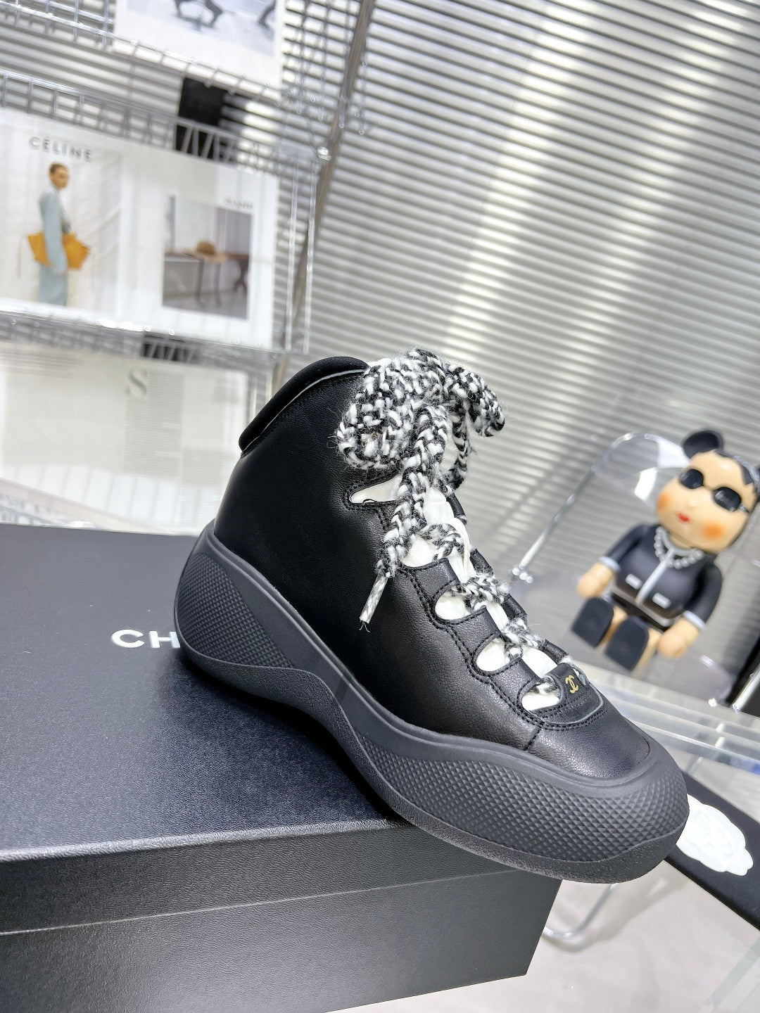 CC CANO ALTO SNEAKER IN BLACK CALFSKIN AND RUBBER
