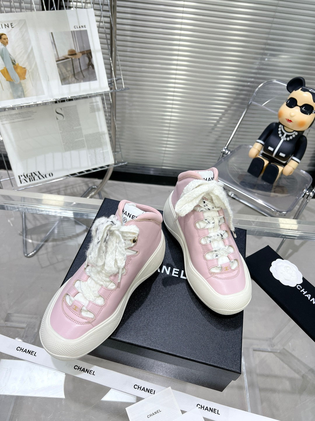 CC CANO ALTO SNEAKER IN BLUSH PINK CALFSKIN AND WHITE RUBBER