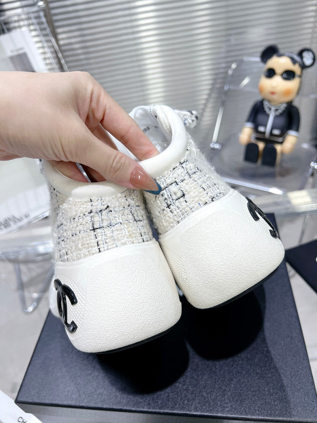 CC CANO ALTO SNEAKER IN WHITE WOOL TWEED AND RUBBER