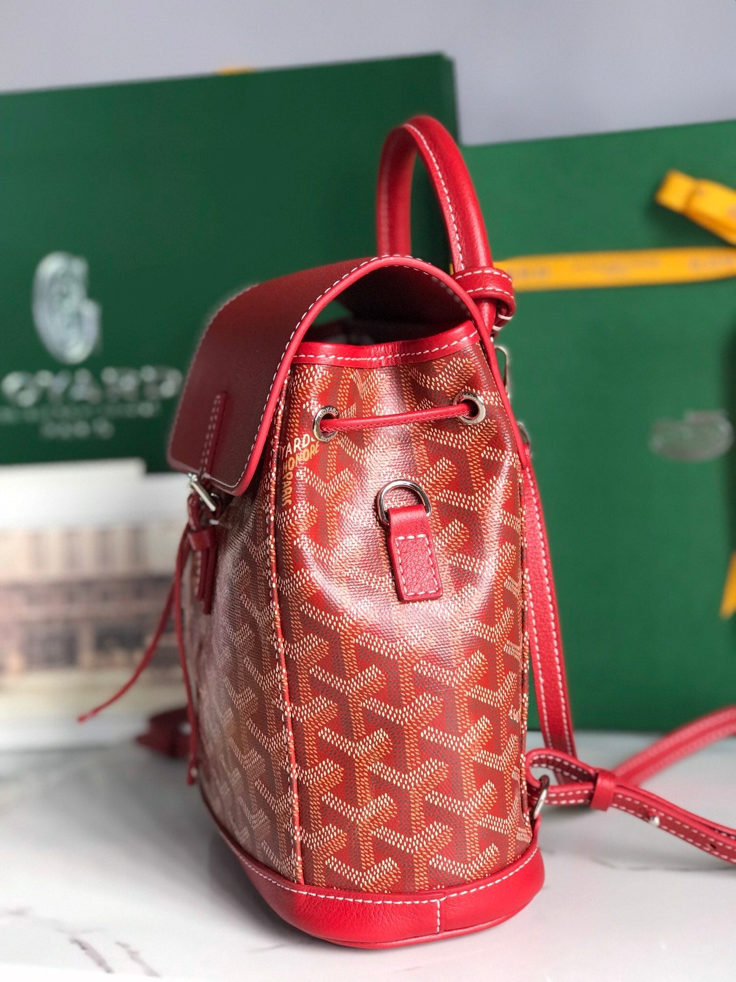ALPIN MINI BACKPACK 21 IN CLASSIC RED LAMBSKIN AND GOYARDINE CANVAS