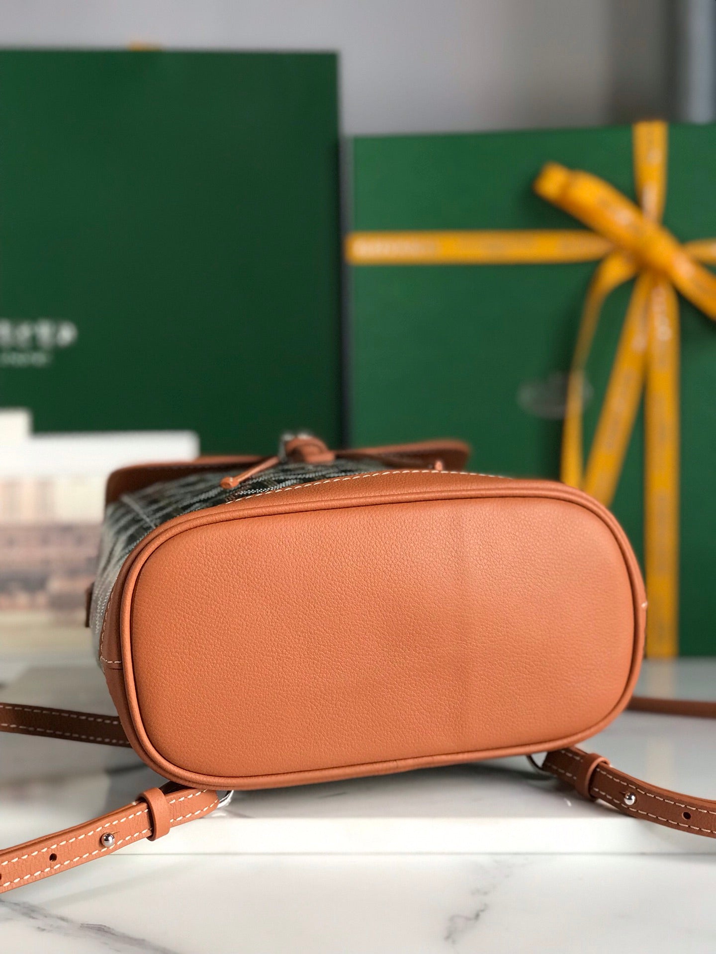 ALPIN MINI BACKPACK 21 IN TAN LAMBSKIN AND BLACK GOYARDINE CANVAS