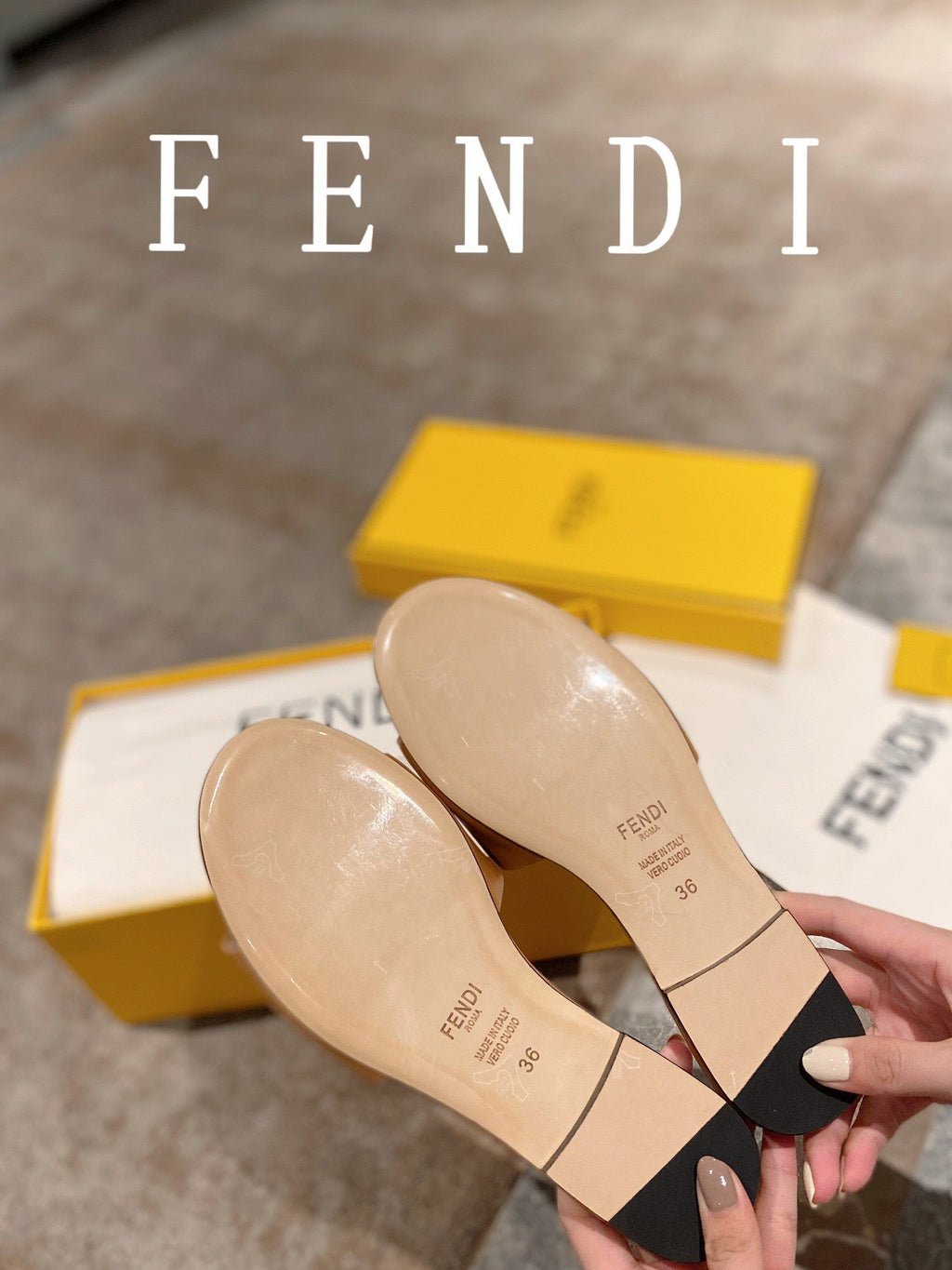 FENDI BAGUETTE SLIDES IN  COPPER BROWN LAMBSKIN