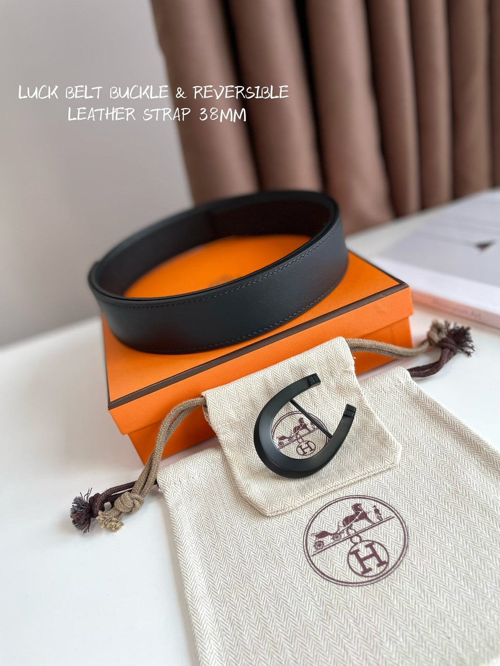 LUCK BELT BUCKLE & REVERSIBLE BLACK LEATHER STRAP 38MM BLACK HARDWARE