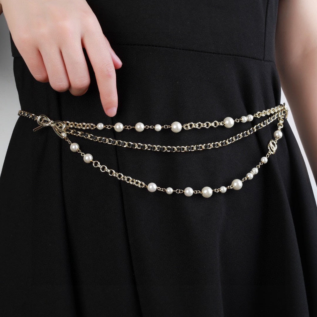 CHANEL 25S GOLD CHAIN BELT WITH PEARL 610440