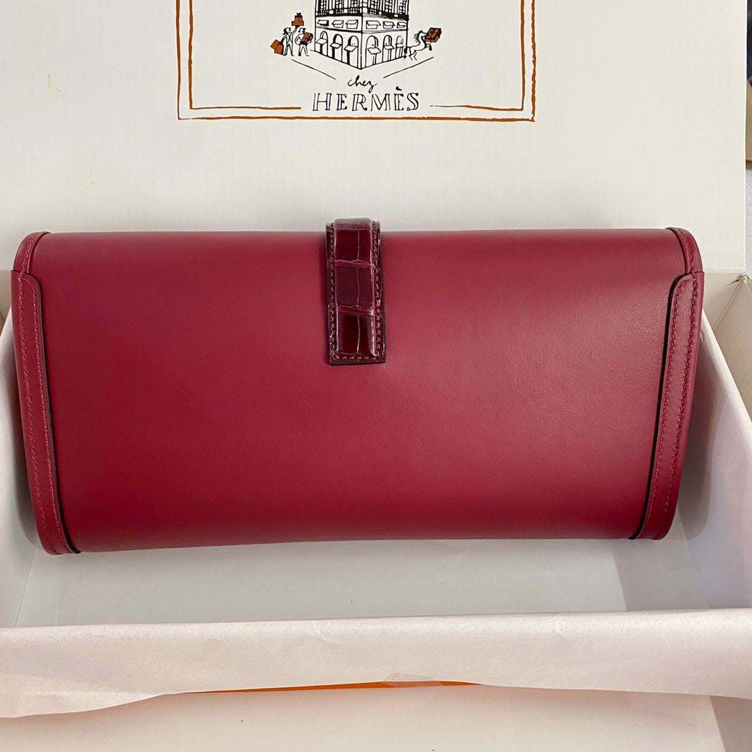 JIGE ELAN 29 CLUTCH IN CHERRY RED CALFSKIN WITH WINE RED LIZARD SKIN