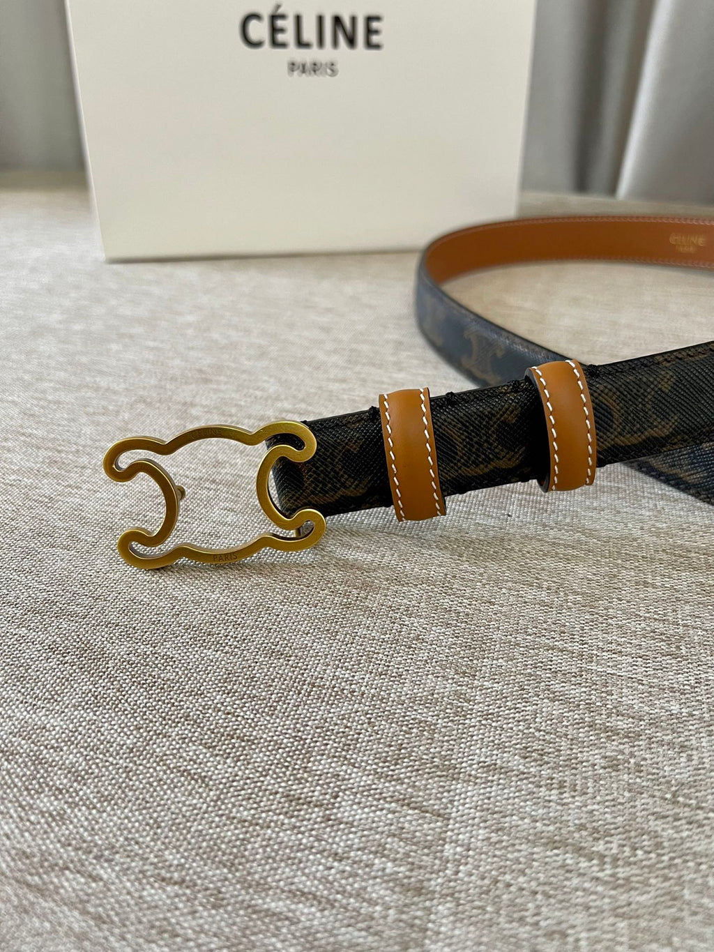 CL logo Cut-out Belt 25mm Black Tan Triomphe Canvas Ghw