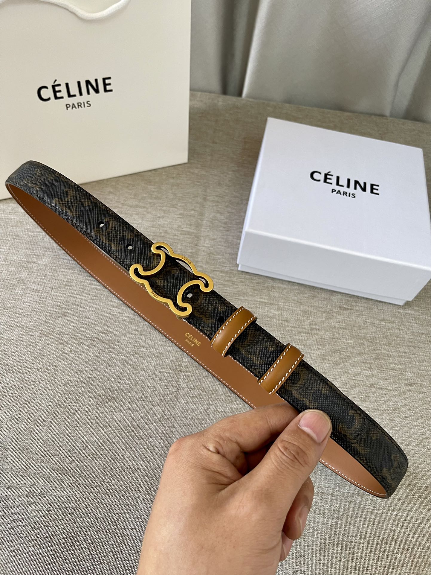 CL logo Cut-out Belt 25mm Black Tan Triomphe Canvas Ghw
