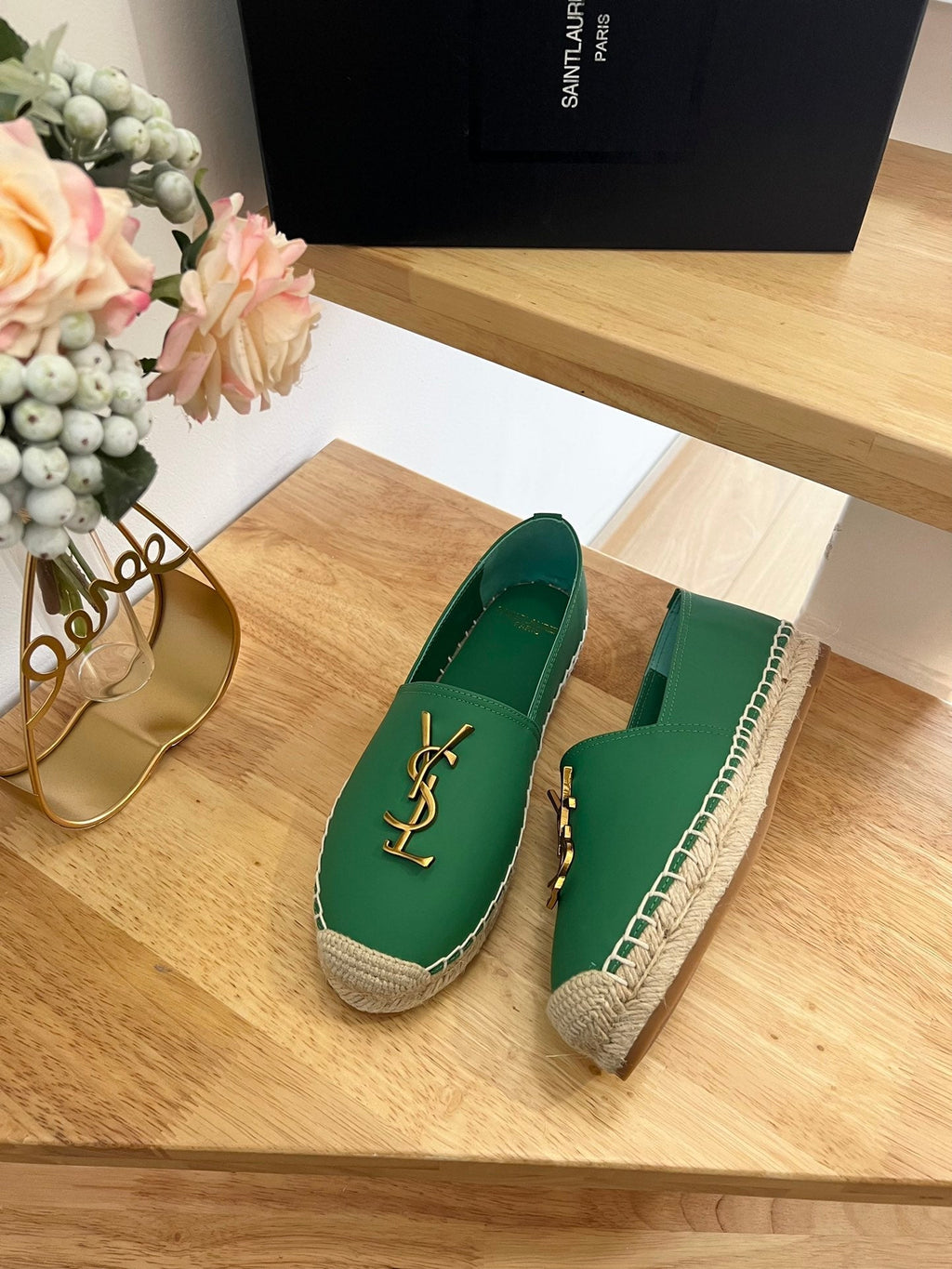 SL YVES LOGO SLIP ON DARK GREEN CALFSKIN