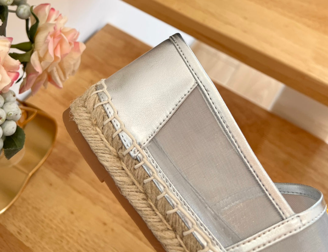 SL YVES LOGO SLIP ON SILVER CALFSKIN AND MESH