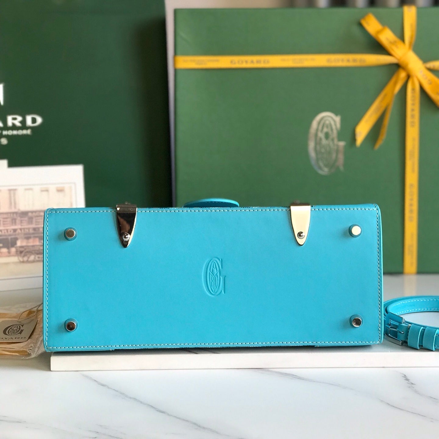 SAÏGON PM BAG 28 IN LIGHT BLUE GOYARDINE CANVAS AND CALFSKIN