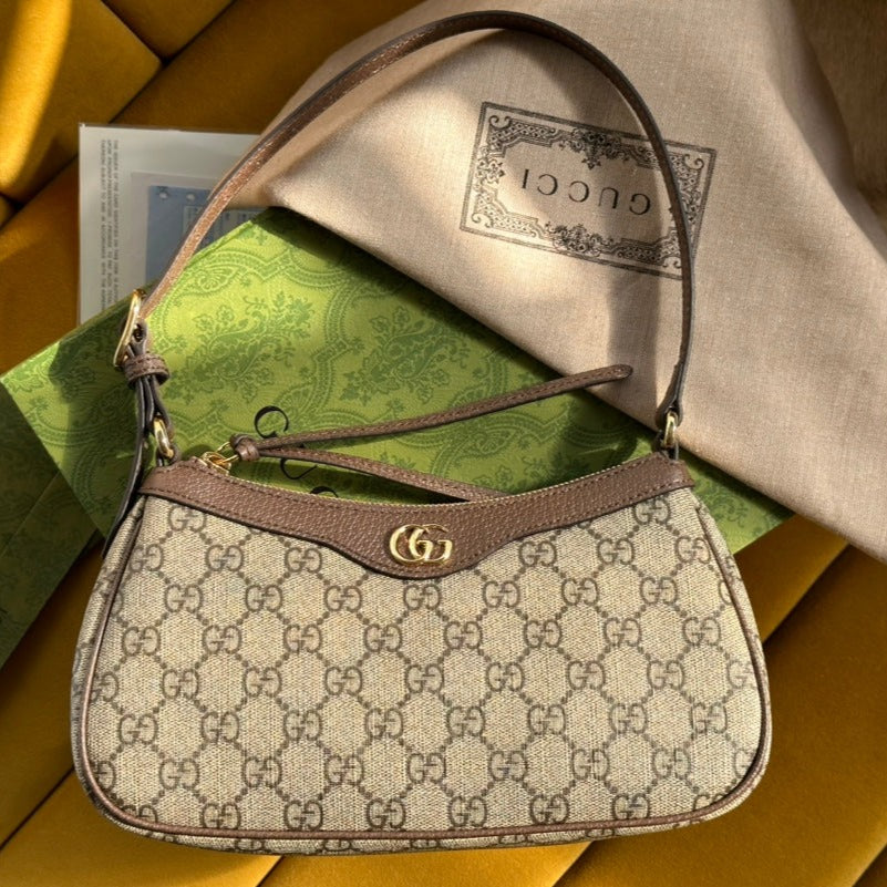 OPHIDIA GG SMALL 25 HANDBAG BEIGE AND EBONY PVC FABRIC