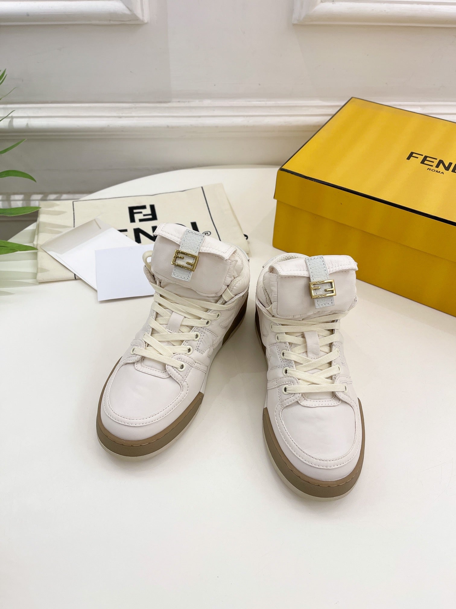 FENDI LOGO SOCK SNEAKER BOOTS IN WHITE LAMBSKIN
