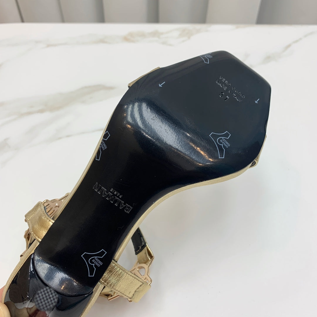 BALMAIN 25S HIGH HEELS WITH B METAL DETAIL 95MM IN GOLD CALFSKIN