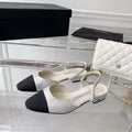 Double CC Rhinestone Slingback Sheepskin White Black