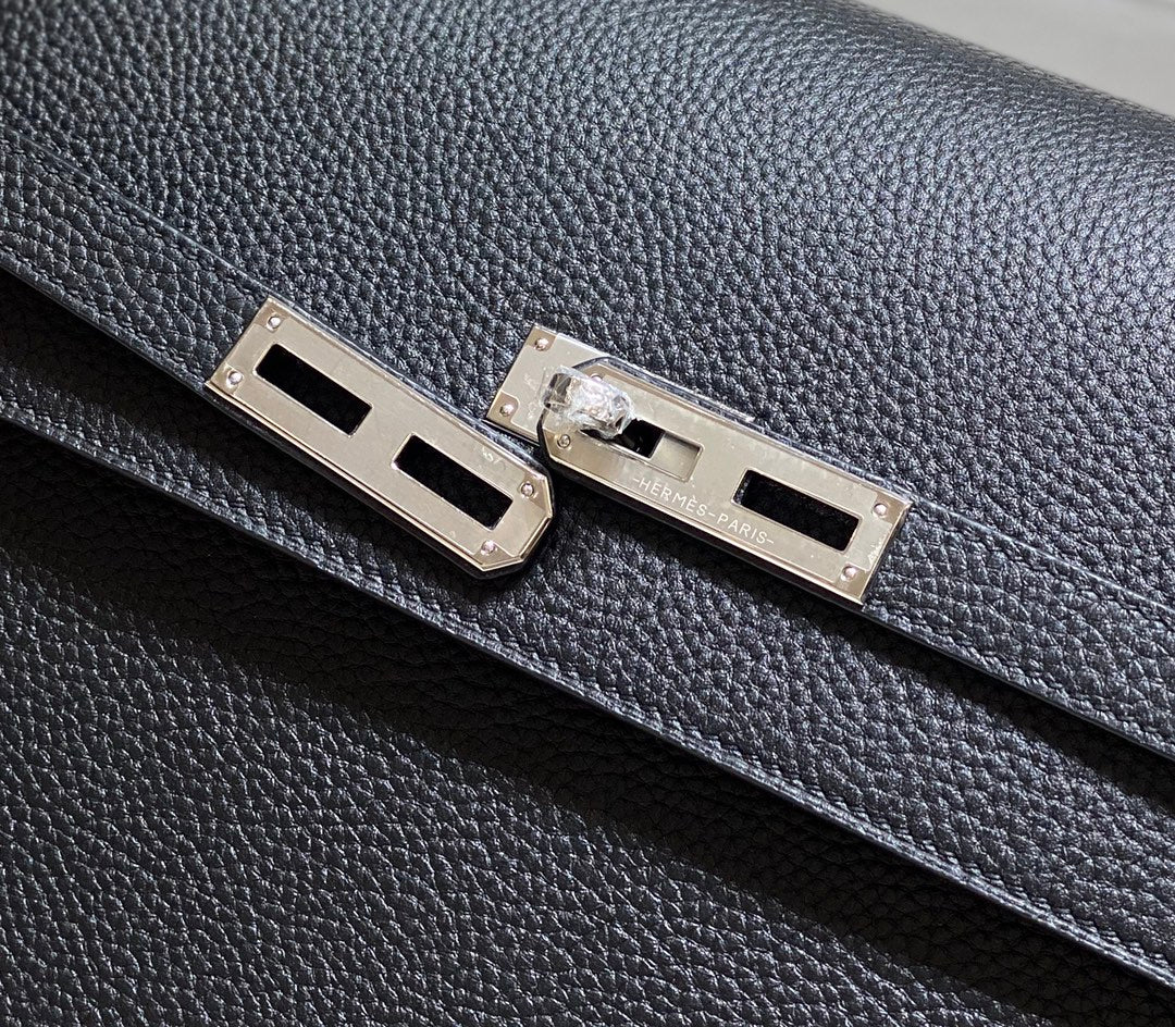 KELLY DEPECHES 38 BRIEFCASE IN BLACK TOGO CALFSKIN SILVER HARDWARE