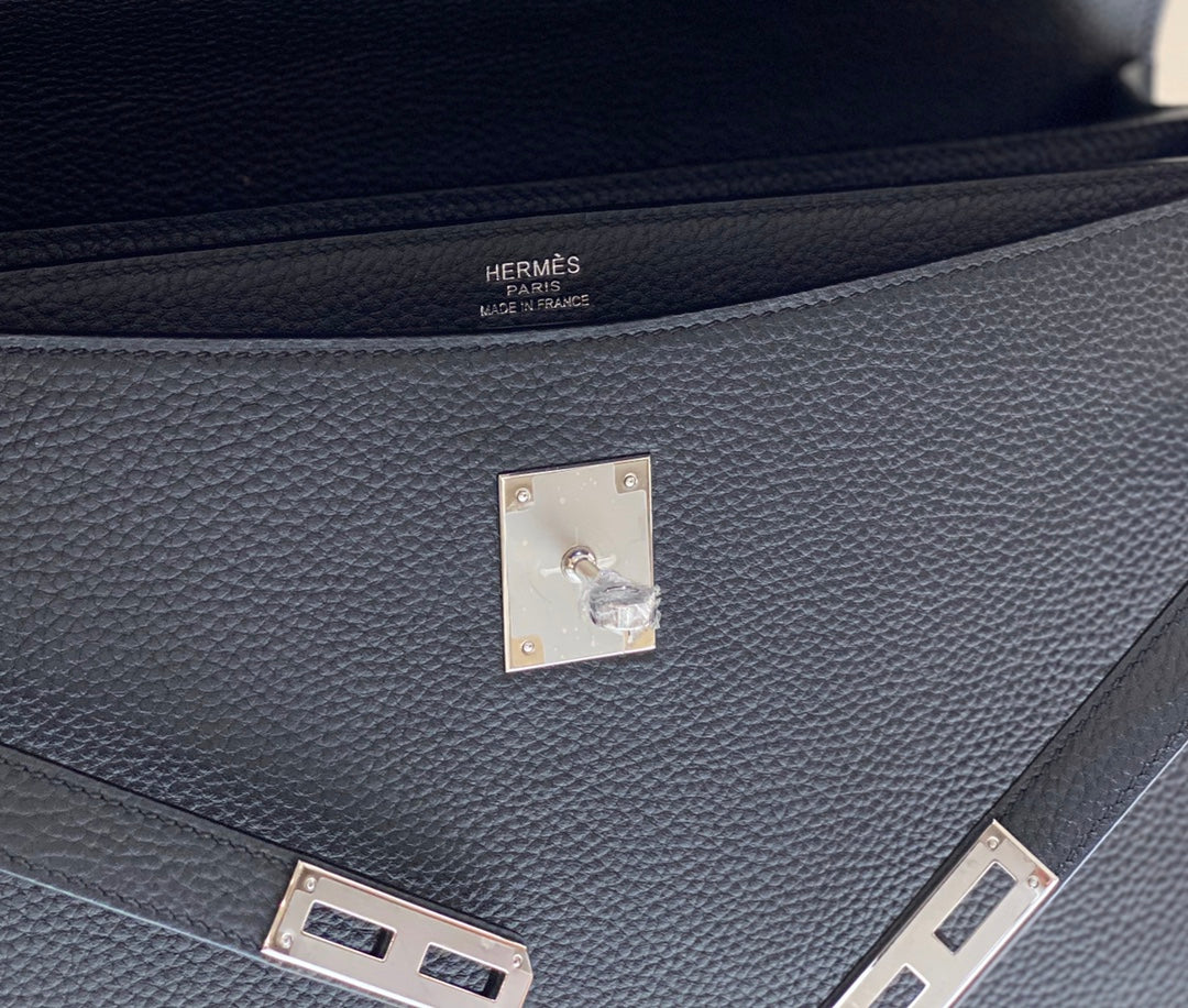 KELLY DEPECHES 38 BRIEFCASE IN BLACK TOGO CALFSKIN SILVER HARDWARE