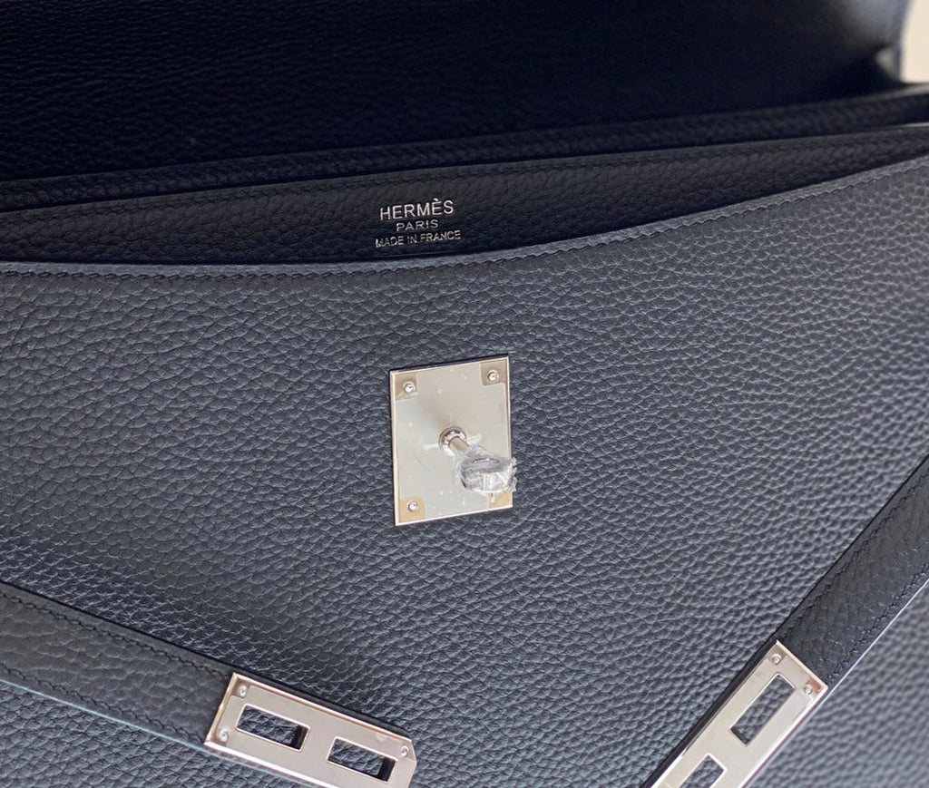 KELLY DEPECHES 34 BRIEFCASE IN BLACK TOGO CALFSKIN SILVER HARDWARE