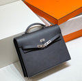 KELLY DEPECHES 34 BRIEFCASE IN BLACK TOGO CALFSKIN SILVER HARDWARE