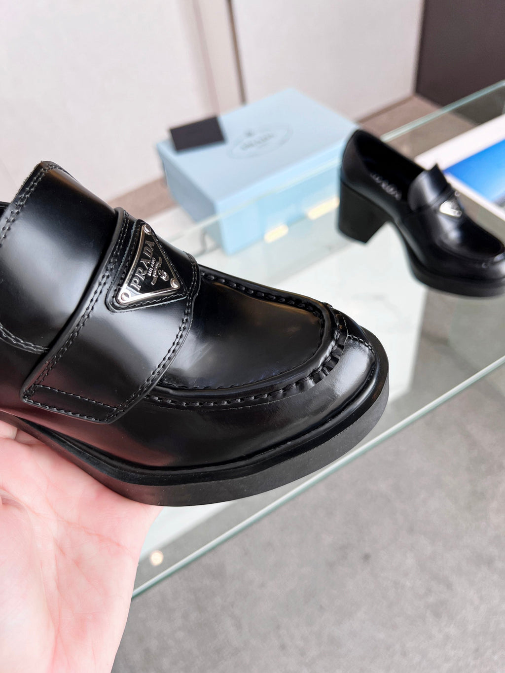 PRA CHOCOLATE BRUSHED LEATHER LOAFERS BLACK