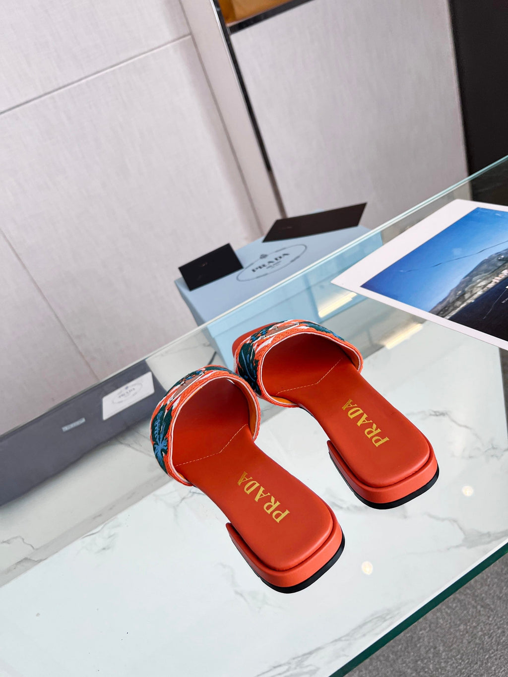 PRA EMBROIDERED SLIDES FLAT ORANGE FABRIC